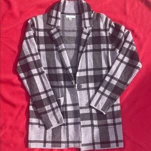 Sioni Womens Black & White Knit Plaid Jacket Coatigan Size S Single Button Close